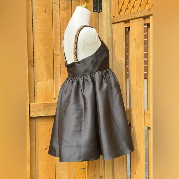 🆕 SELF-PORTRAIT 🧿 NWOT Embellished Taffeta Mini Dress, Black - Sz UK 10 / US 6 - Picture 8 of 17